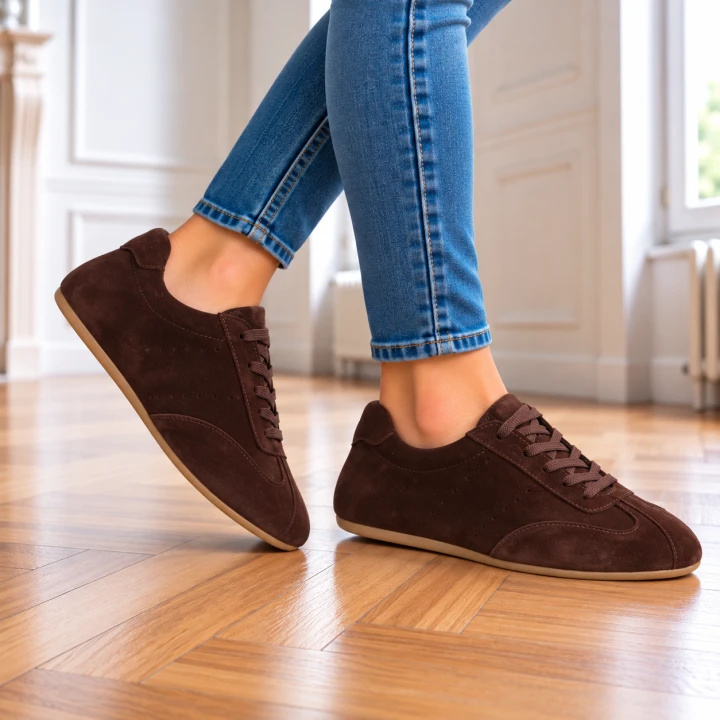 Brązowe zamszowe sneakersy na parkiecie.png