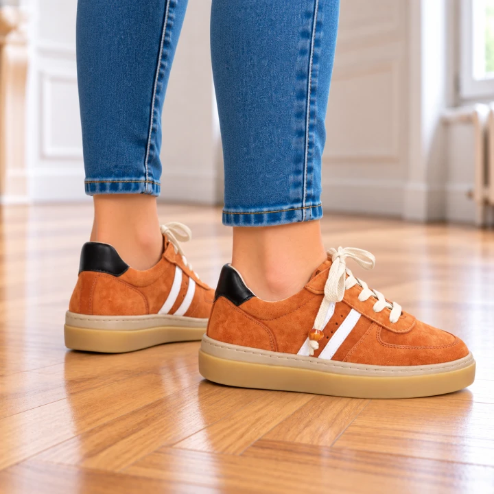 Pomarańczowe sneakersy na drewnianej podłodze (2).png