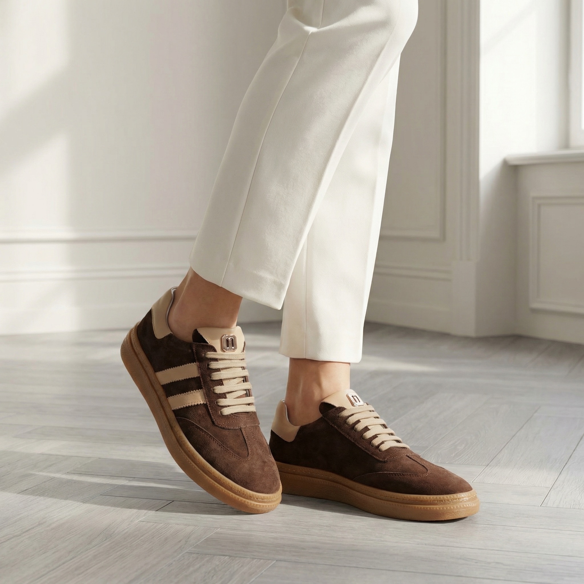 Brązowe sneakersy damskie zamszowe 26LP077